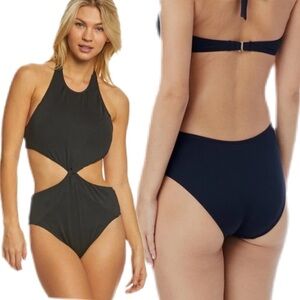 CARMEN MARC VALVO Twist Monokini Swimsuit High Neck Halter 1 Piece SIZE 14 Black